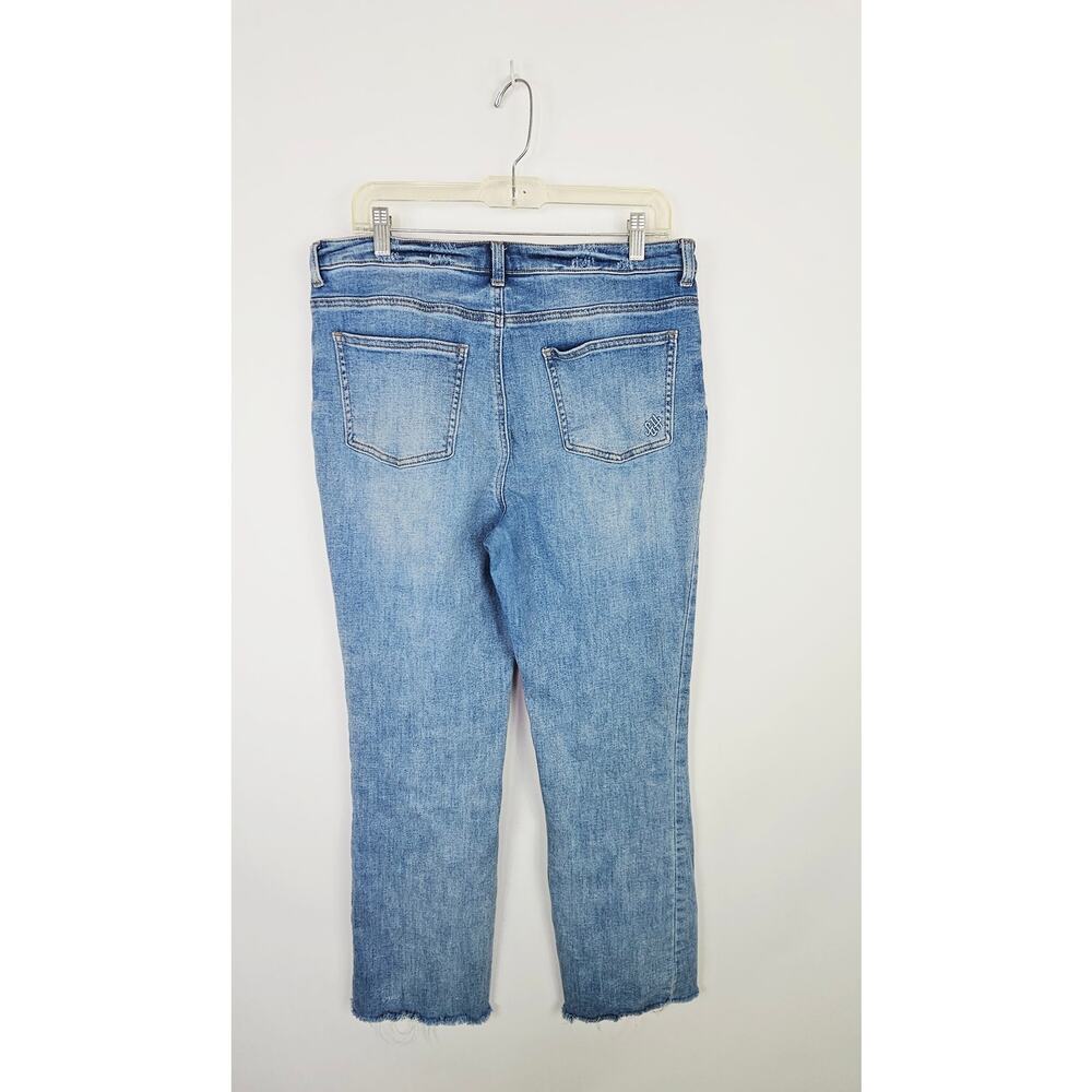 Good Hart High Rise Slit Flare Leg Jeans Size 12 High Rise Boho Hippie Raw Hem - Picture 2 of 13